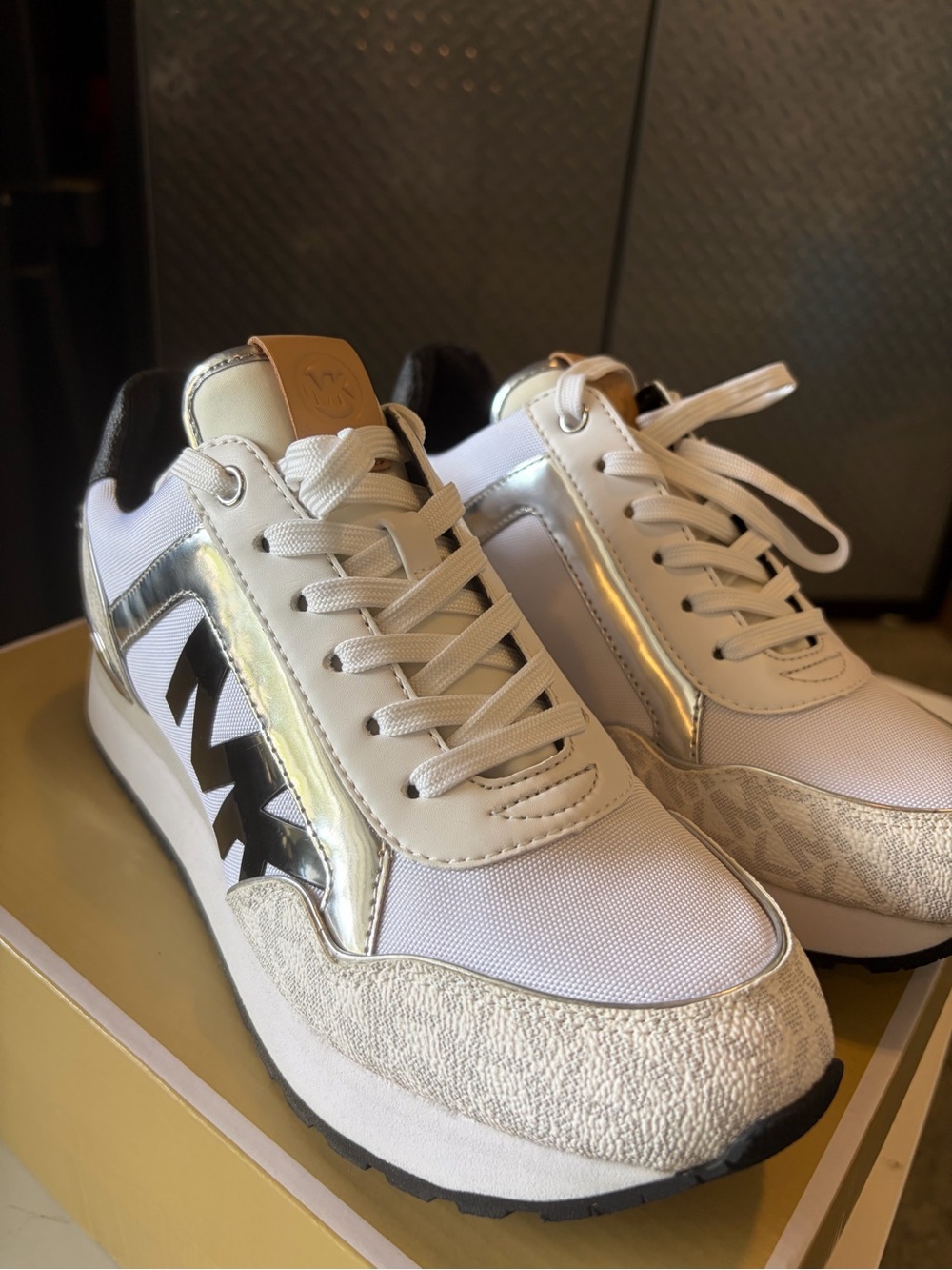 Michael Kors Maddy Trainer White Silver Accent Women's Sneakers